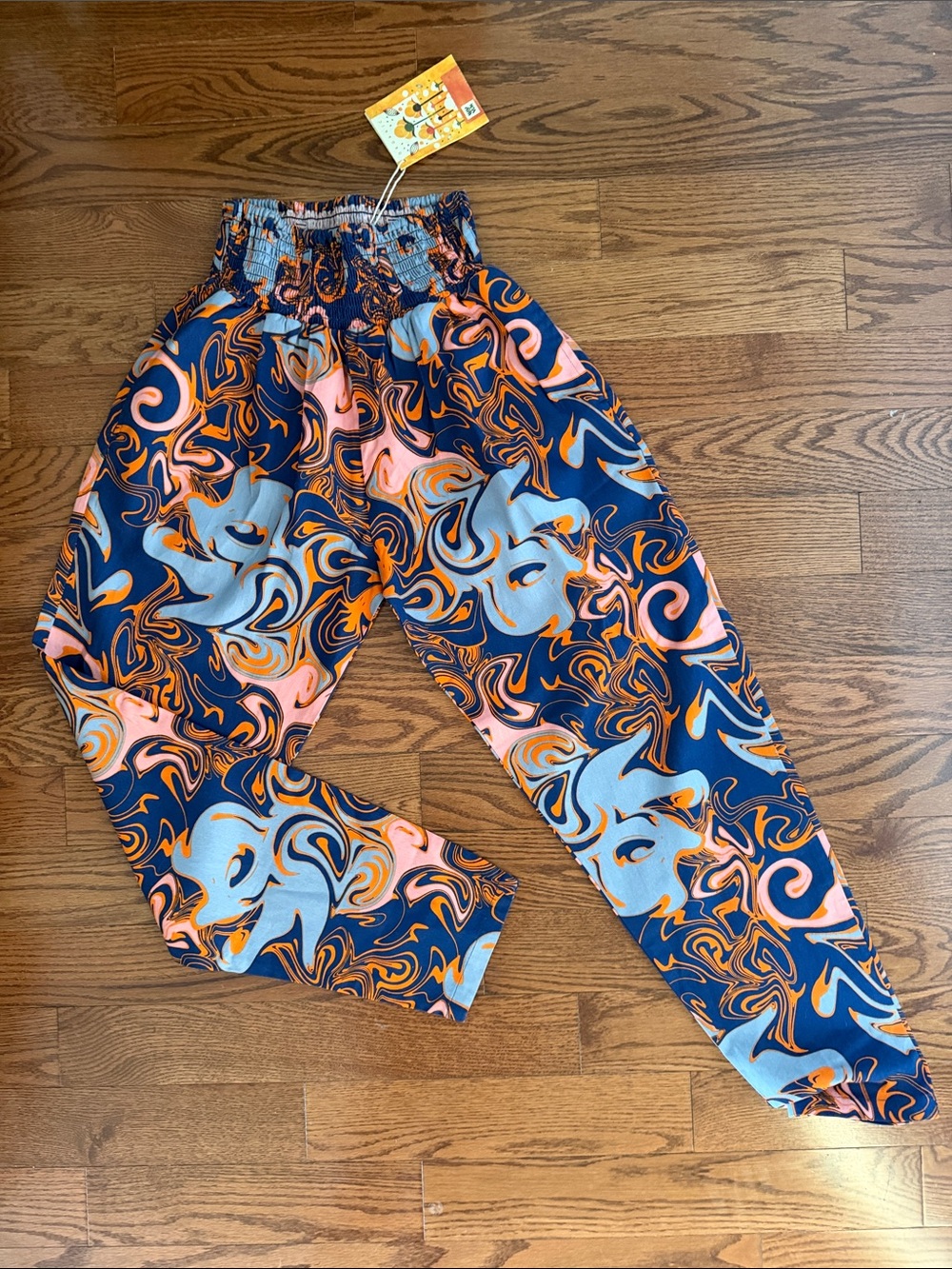 Lucy & Yak Alexa Psychedelic Blue Orange Marble Swirl Trousers NWT S/30
